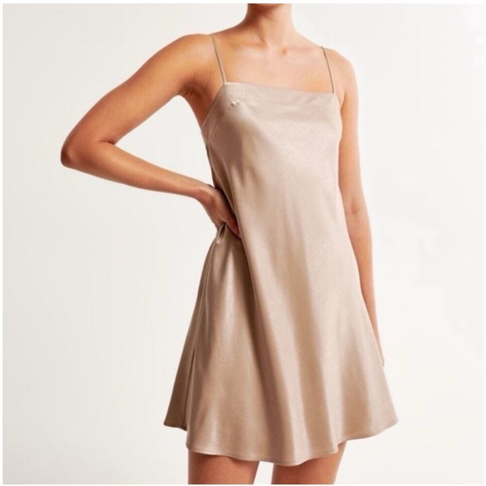 Abercrombie And Fitch Satin Strappy Slip Mini Dress Champagne SZ M